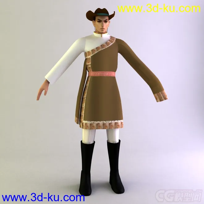 藏族男士服装 少数民族模型的图片1