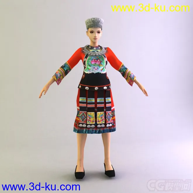 侗族女士服饰少数民族模型的图片1