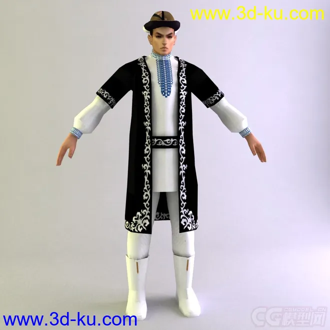 柯尔克孜族男士服装 少数民族模型的图片1