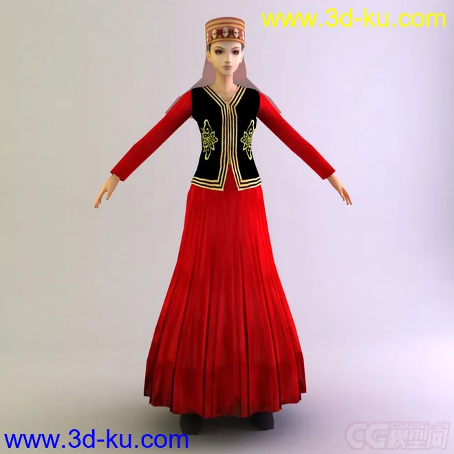 柯尔克孜族女士服装 少数民族模型的图片1