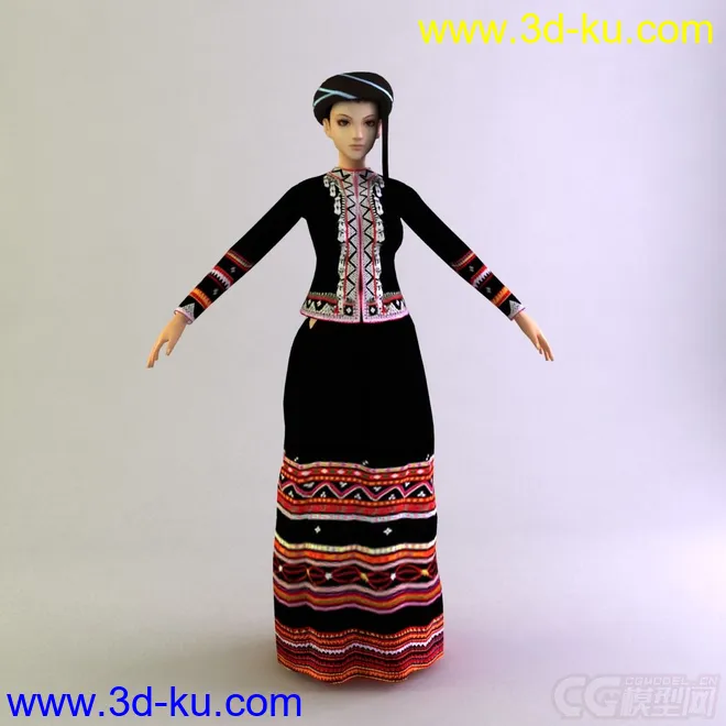 拉祜族女士服装 少数民族模型的图片1