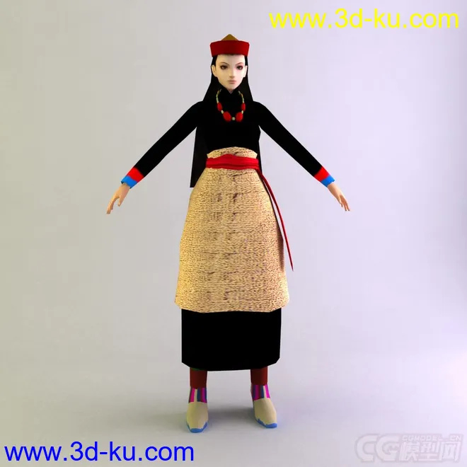 门巴族女性服饰少数民族模型的图片1
