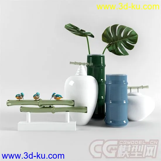 竹节花瓶组合2模型的图片1