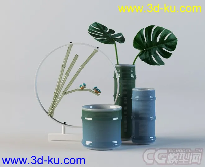 竹节花瓶组合1模型的图片1
