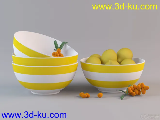 黄白条纹水果盆模型的图片1
