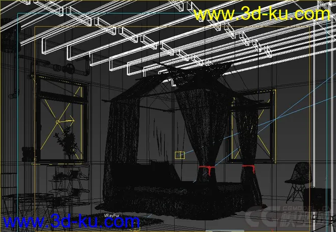 漂亮的别墅卧室内景，吊床，艺术空间装饰风格内室模型的图片4