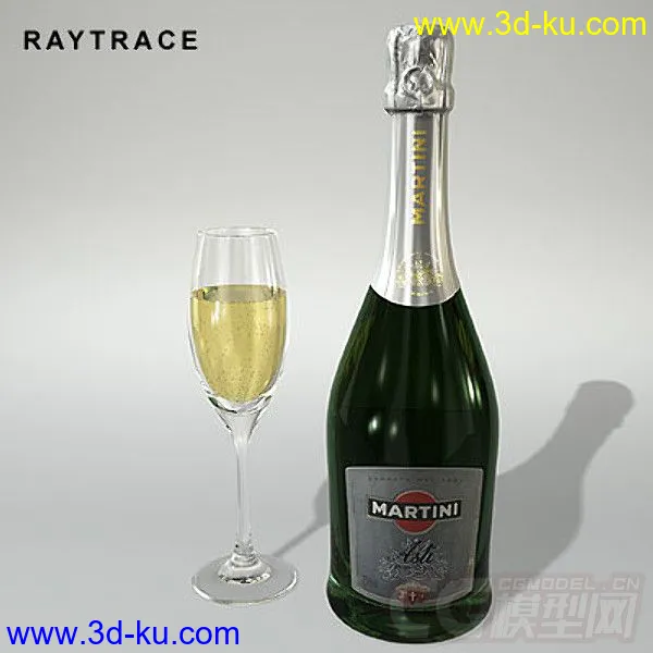 马蒂尼-阿斯蒂红酒酒瓶酒杯模型的图片5