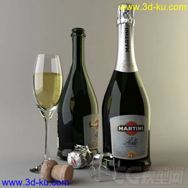 马蒂尼-阿斯蒂红酒酒瓶酒杯模型的图片8