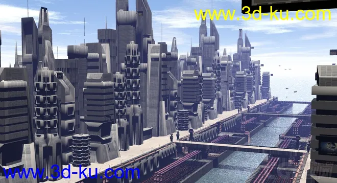 科幻系列之未来城市，城市街道，商业中心，科幻建筑模型的图片3