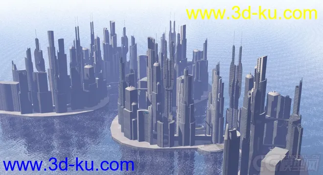 科幻系列之水边未来城市，科幻建筑模型的图片5