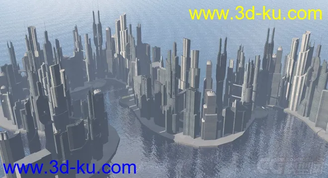 科幻系列之水边未来城市，科幻建筑模型的图片7