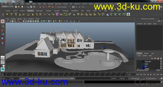 有水池的别墅包含贴图c4d、maya、max、obj格式模型的图片1