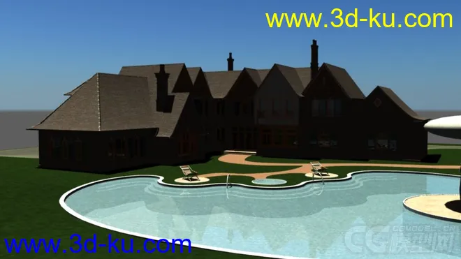 有水池的别墅包含贴图c4d、maya、max、obj格式模型的图片2