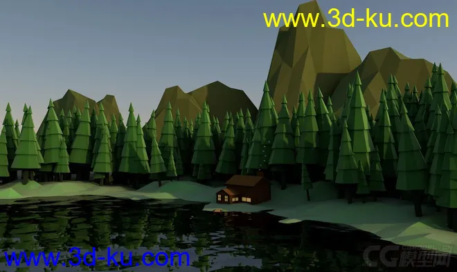 低面场景 lowpoly 河边森林模型的图片1