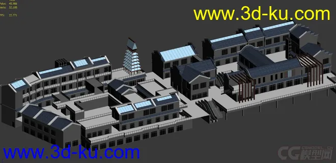 中式古建商业街建筑模型组团的图片1