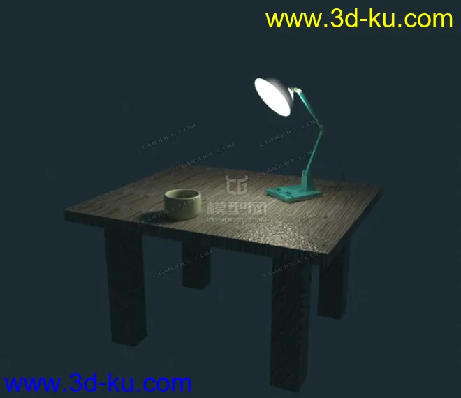 简易的灯具、书桌、咖啡模型的图片3