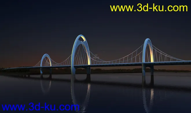 场景 模型下载  max  斜拉桥 创意桥设计 白天 夜景的图片9