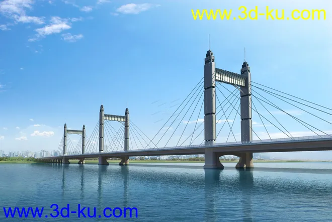 场景 模型下载  max  斜拉桥 创意桥设计 蓝天白云的图片1