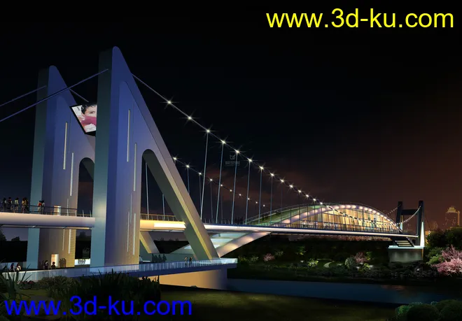 场景 模型下载  max  斜拉桥 创意桥设计 夜景的图片2
