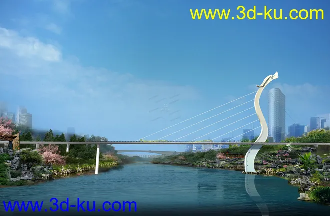 场景 模型下载  max  斜拉桥 创意桥设计 夜景的图片5