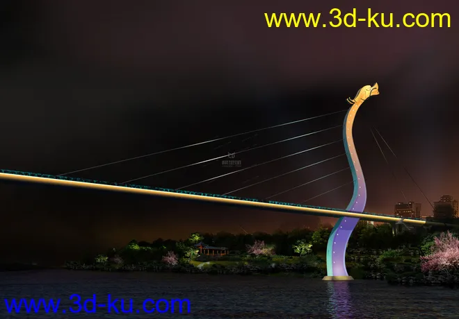 场景 模型下载  max  斜拉桥 创意桥设计 夜景的图片6