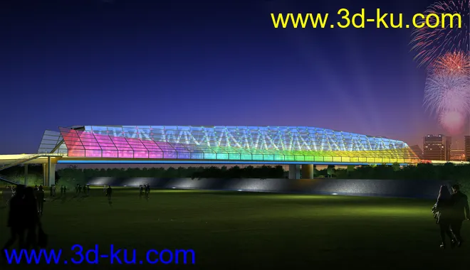 场景 模型下载  max  斜拉桥 创意桥设计 夜景 白天的图片2