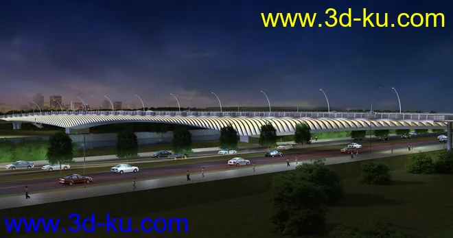 场景 模型下载  max  斜拉桥 创意桥设计 夜景 白天的图片3