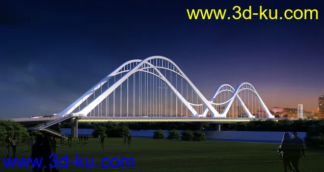 场景 模型下载  max  斜拉桥 创意桥设计 夜景 白天的图片10