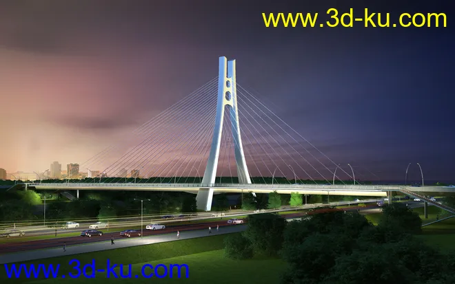 场景 模型下载  max  斜拉桥 创意桥设计 夜景 白天的图片11