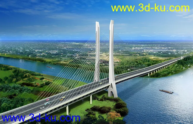 场景 模型下载  max  斜拉桥 创意桥设计 白天的图片1