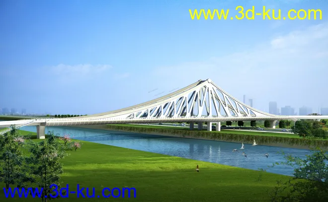 场景 模型下载  max  斜拉桥 创意桥设计 白天的图片2