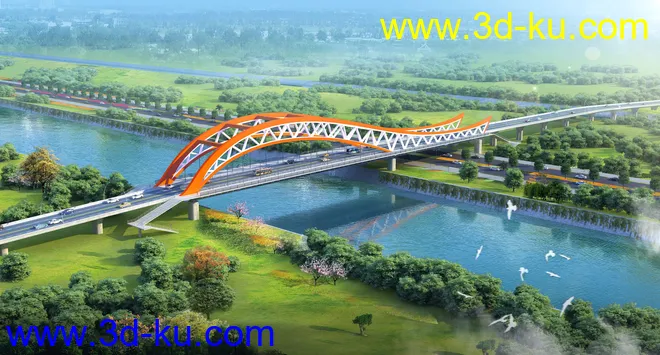场景 模型下载  max  斜拉桥 创意桥设计 白天的图片3