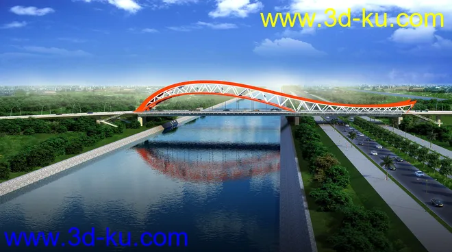 场景 模型下载  max  斜拉桥 创意桥设计 白天的图片4