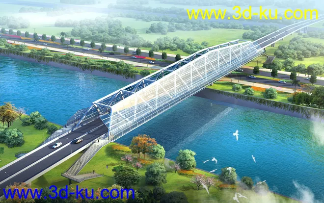 场景 模型下载  max  斜拉桥 创意桥设计 白天的图片5
