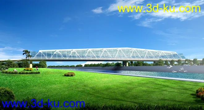 场景 模型下载  max  斜拉桥 创意桥设计 白天的图片7
