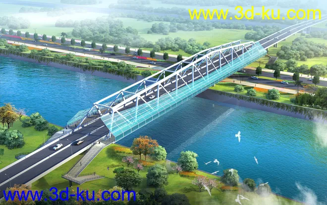 场景 模型下载  max  斜拉桥 创意桥设计 白天的图片8