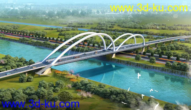 场景 模型下载  max  斜拉桥 创意桥设计 白天的图片9