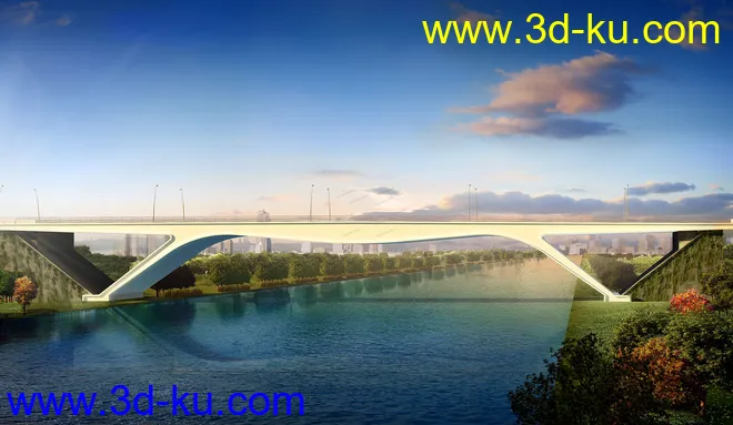 天桥 场景 模型下载  max  创意桥设计 白天 蓝天 河的图片2
