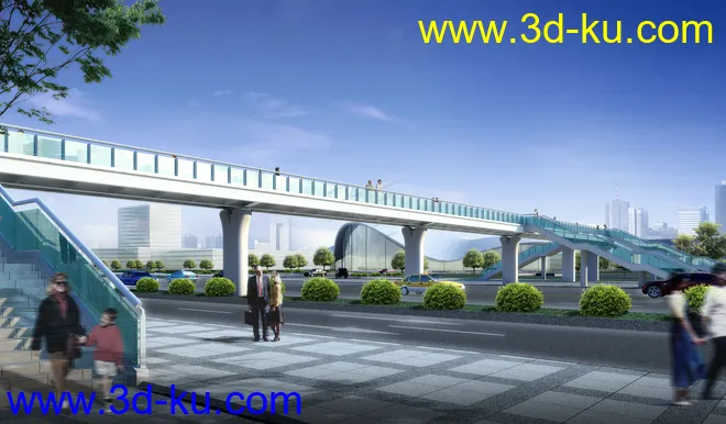 天桥 场景 模型下载  max  创意桥设计 白天 蓝天 河的图片6