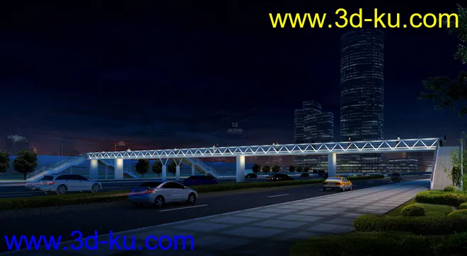 天桥 场景 模型下载  max  创意桥设计 白天 蓝天 河的图片12