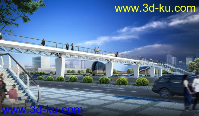 天桥 场景 模型下载  max  创意桥设计 白天 蓝天 河的图片13