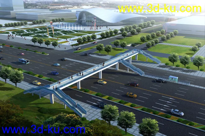 天桥 场景 模型下载  max  创意桥设计 白天 蓝天 河的图片14