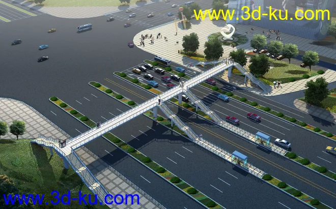天桥 场景 模型下载  max  创意桥设计 白天 蓝天 河的图片1