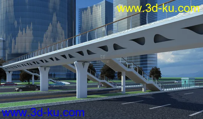 天桥 场景 模型下载  max  创意桥设计 白天 蓝天 河的图片3