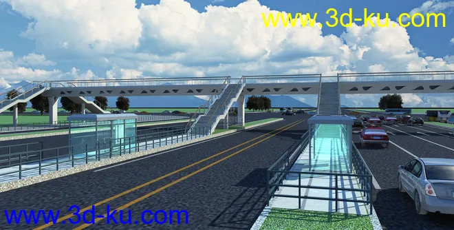 天桥 场景 模型下载  max  创意桥设计 白天 蓝天 河的图片5