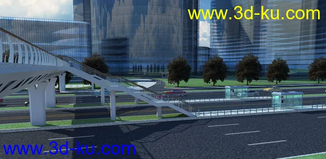 天桥 场景 模型下载  max  创意桥设计 白天 蓝天 河的图片6