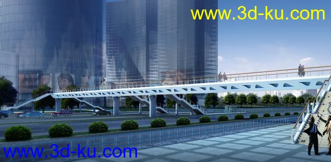 天桥 场景 模型下载  max  创意桥设计 白天 蓝天 河的图片7
