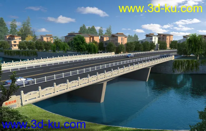 天桥 场景 模型下载  max  创意桥设计 白天 蓝天 河的图片1