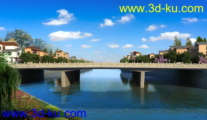 天桥 场景 模型下载  max  创意桥设计 白天 蓝天 河的图片2