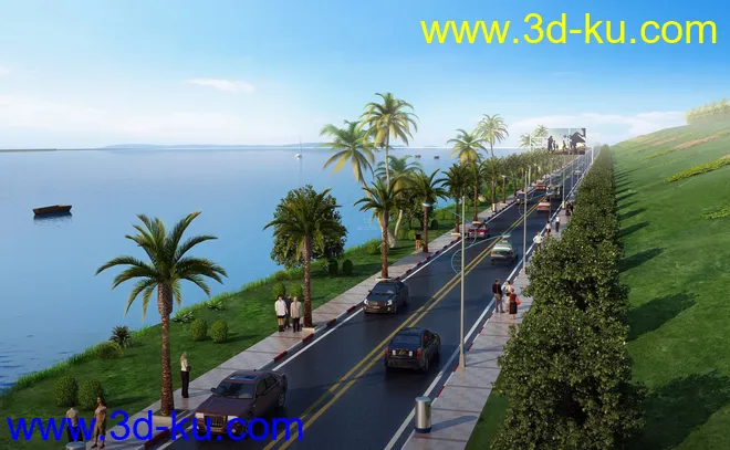 公路 场景 模型下载  max  创意桥设计 白天 蓝天 河的图片2